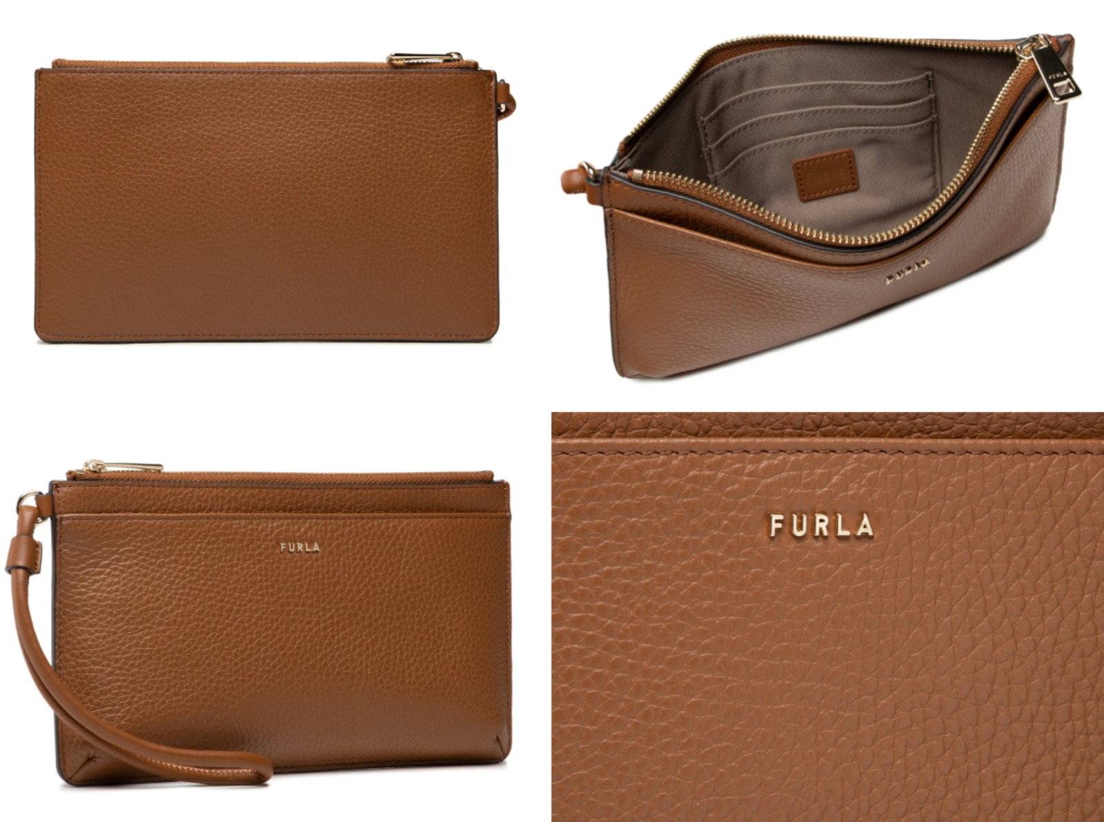 Furla Babylon Mini Handbag Clutch Wristlet Cognac BNWT