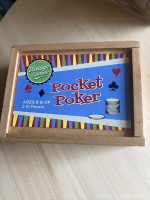 New Vintage Games Pocket Poker In Wooden Box 2-10 Players Ages 8+