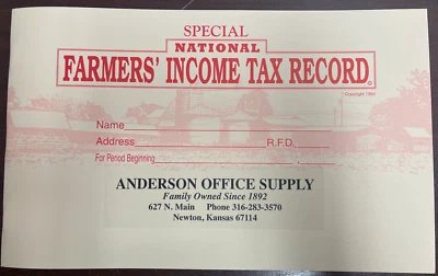 ANDERSON'S NATIONAL FARMERS' INCOME TAX RECORD BOOK, NEW