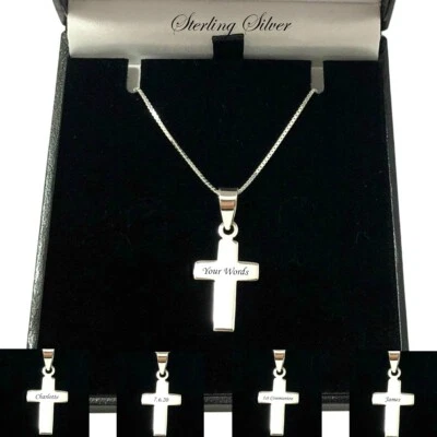 Collar de Cruz de Plata Esterlina Personalizado con Grabado, Bautizo, Bautismo