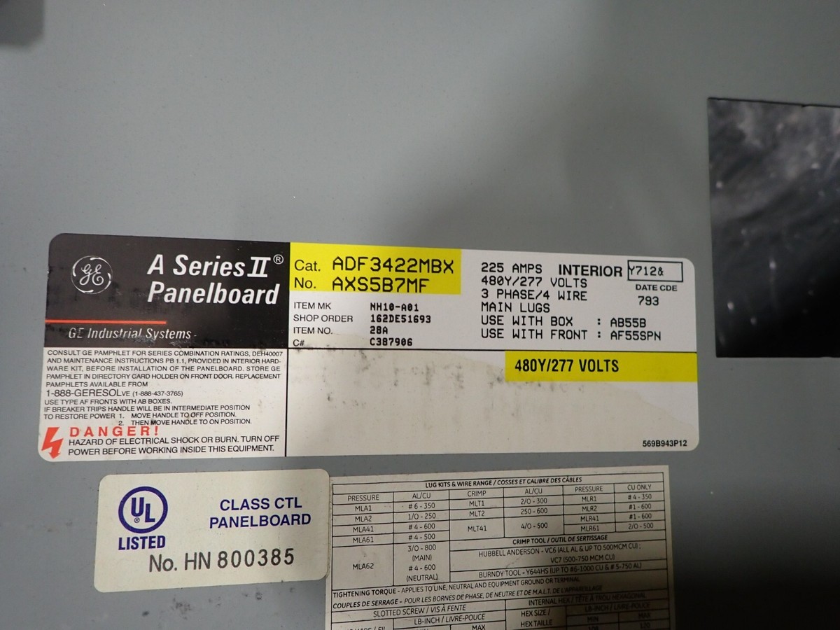 NEW GE ADF3422MBX 225 amp MLO 42 circuit 3 Phase 480v Panel