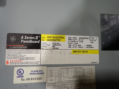 NEW GE ADF3422MBX 225 amp MLO 42 circuit 3 Phase 480v Panel
