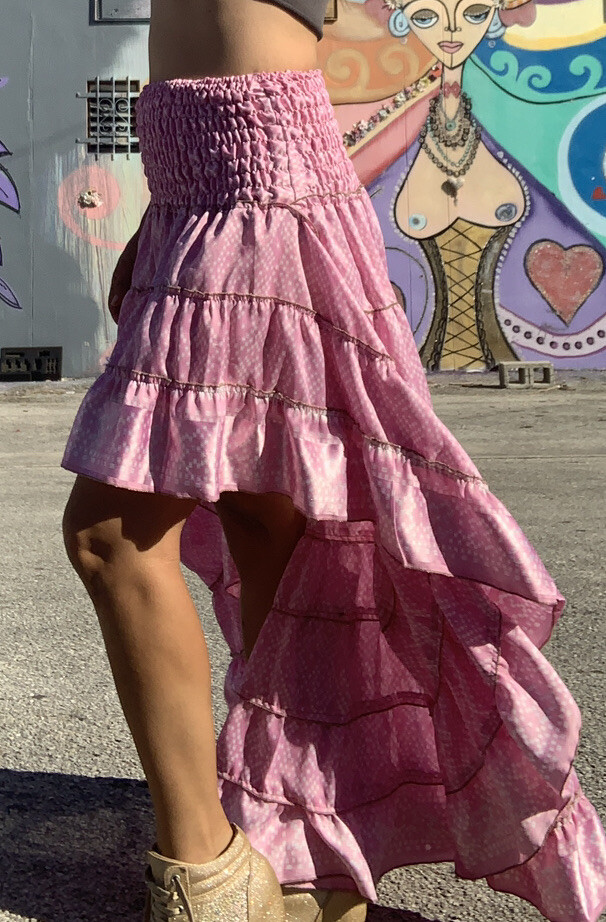 Skirt Stretch Pink Low High Ruffle Dancer Summer Cool Sexy Flow New Satin-image