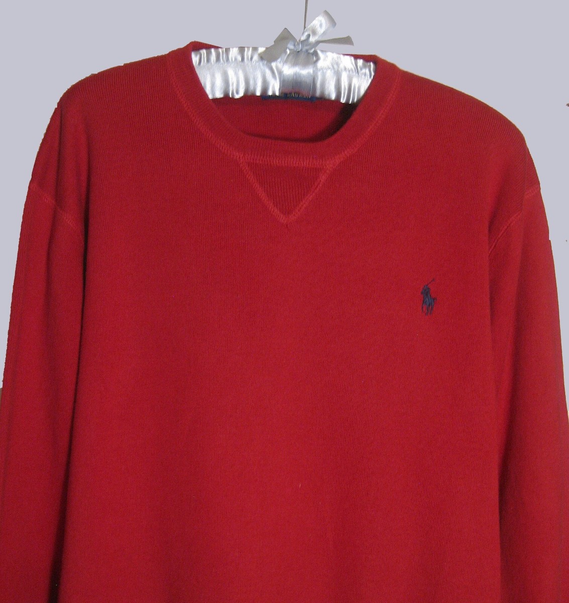 VTG 70s POLO RALPH LAUREN DK RED NAVY PONY COTTON THK KNIT LUXE 