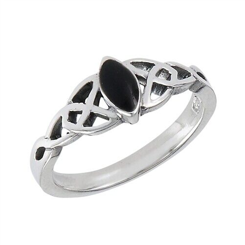 Sterling Silver Celtic Black Onyx Ring - Free Gift Packaging