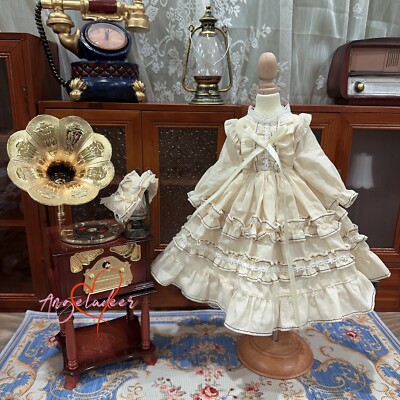 Blythe OB24 1/6 1/4 1/3 BJD Outfit Doll Clothes Beige Retro Dress + Headwear AOD