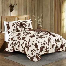 Rustic Cowhide Brown Bedspread Quilt - 3 Piece Set