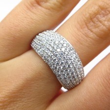 925 Sterling Silver C Z Wide Domed Ring Size 6.25
