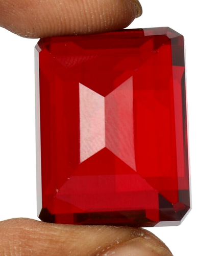 AAA+ 87.30 Ct. Mozambique Red Ruby Emerald Cut Facet Loose Gemstone @Women Gift - Picture 4 of 6