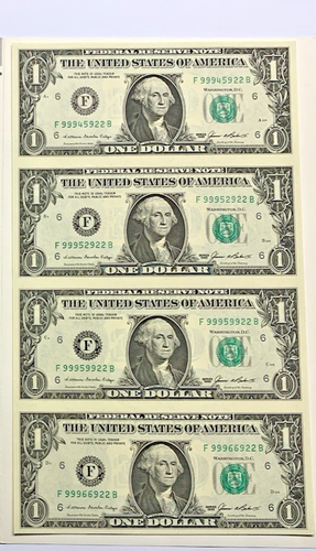 1985 $1 Federal Reserve Note - Uncut Sheet of (4) - Atlanta FRB Sheet 2