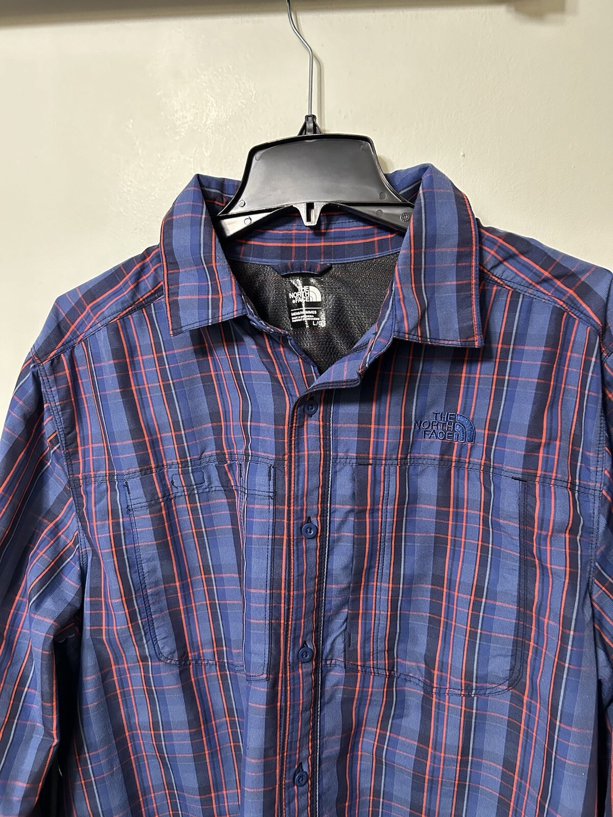 The North Face Long Sleeve Button Down Shirt - Large Blue/ Purple Plaid