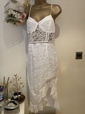 PRETTYLITTLETHING cream LACE STRAPPY FRILL CROCHET BODYCON SUMMER DRESS 12