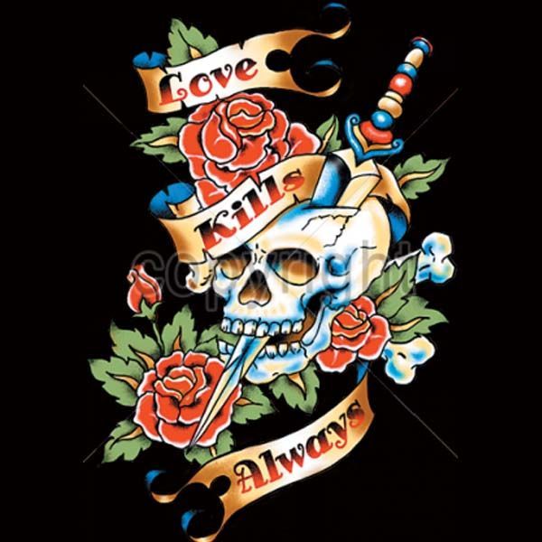 Love Kills Slowly Skull T Shirt  You Choose Style, Size, Color Tattoo Tee  10154