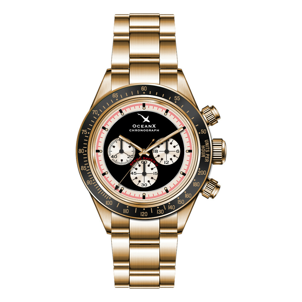 OceanX Speed Racer II Men's Watch 41.5mm WR 200m Bezel Yellow Gold