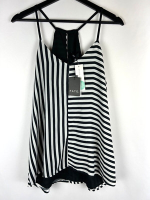 NEW Stitch Fix Fate Women's Black White Striped Doardie Racerback Blouse Medium