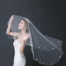 White Bridal Wedding Flower Veil Beaded Short Veils Accessories Headwear