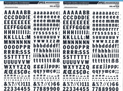 MECANORMA Dry Transfer Lettering 252.48 CLN #939 FRANKLIN GOTHIC COND. 12.8mm