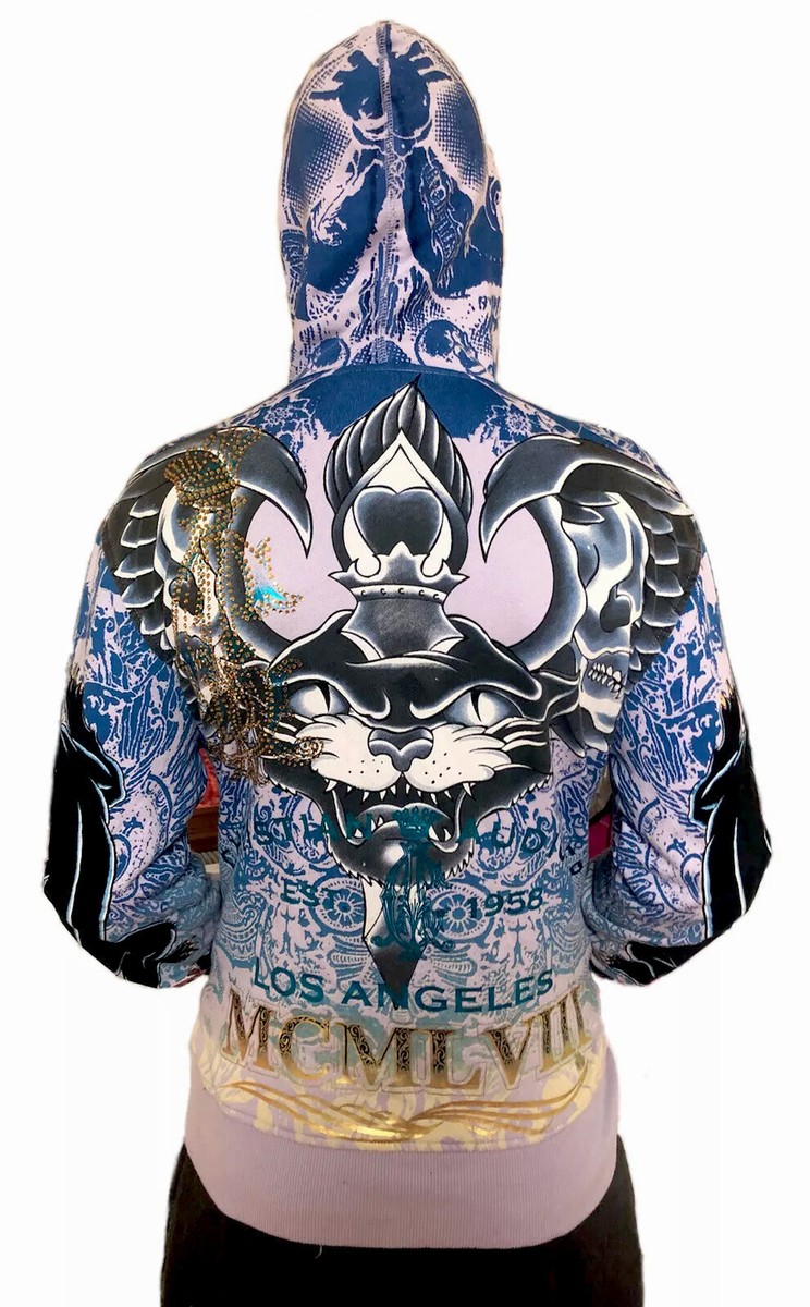 RARE ED HARDY by CHRISTIAN AUDIGIER Zip Up Hoodie SIZE LARGE | eBay