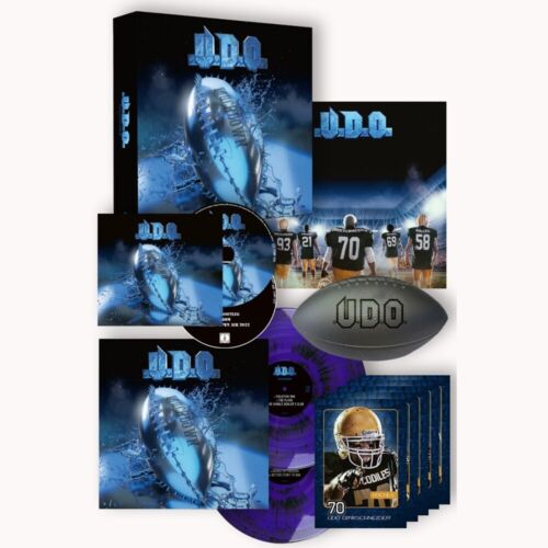 Signed UDO Touchdown PURPLE/BLACK DUST VINYL boxset cards poster cd dvd football - Picture 1 of 1