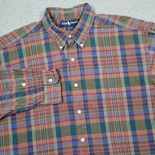 VTG Polo Ralph Lauren Shirt Men Large Blaire Plaid Pony Oxford Colorful Office