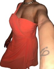 Azazie Women A 14 Coral Chiffon Pleated Layered Bridesmaid Wedding Strap Dress