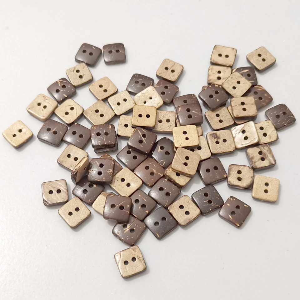 Small square Natural coconut shell buttons 10mm 2 hole 1.6 mm MINI button charm - Image 2 of 4