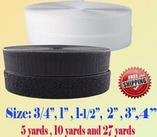 Black White Sew on Hook & Loop strap 3/4" 1" 1.5" 2" 3" 4" 5" 6 7 Inch Fastener
