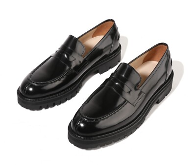 Firenze Atelier Men's Black Cow Leather Split Toe Penny Loafers W
