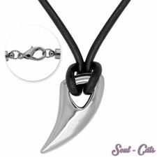 Collier en Cuir Avec Drachenzahn Acier Inox Loup Säbelzahn Griffe de Surfer
