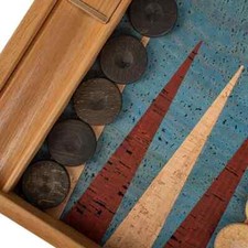 Juego Backgammon Corcho Natural Turquesa con Cuadros Madera Roble