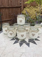 6 X lace Rustic decorated jars, Perfect For Wedding Centrepieces