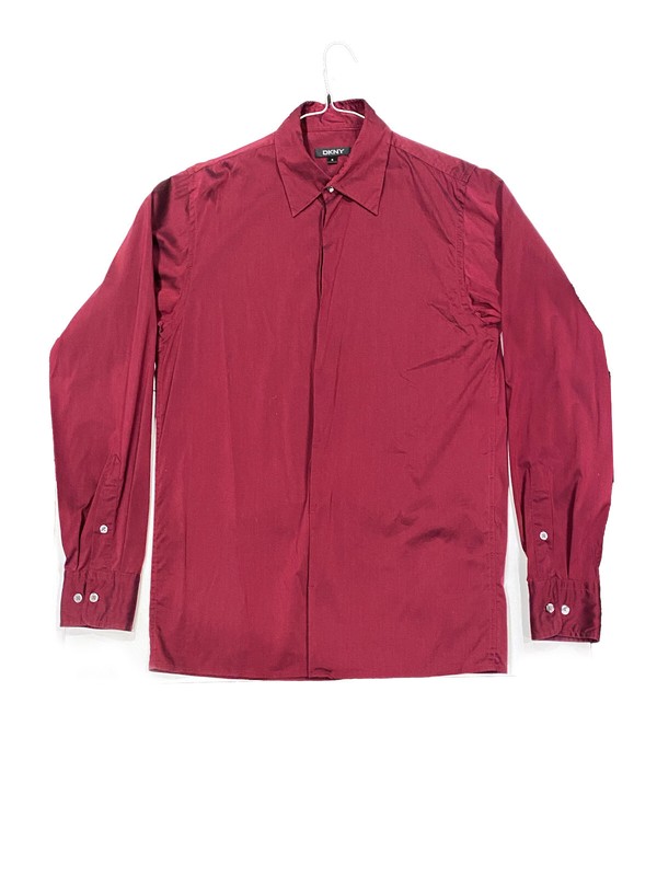 Vintage Y2K DKNY Mens Red Bourgandy Dress Shirt  Small Retro Holiday