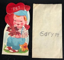 Vtg Valentines Card in Envelope 40s 50s Boy Pet Puppy Dog Made in USA Ephemera