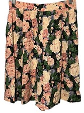 Vintage High Waist Floral Bermuda Shorts Sz10 Linen Blend Pleated Cottagecore