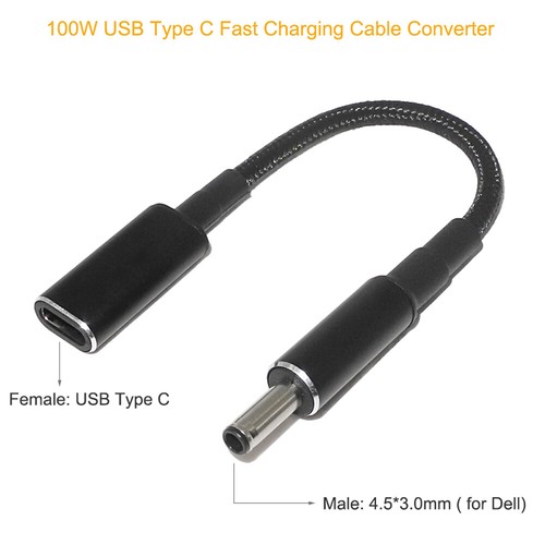100W USB Type C Female to 4.5mm 3.0mm PD Charger Power Cable for Dell Laptops - Picture 2 of 5