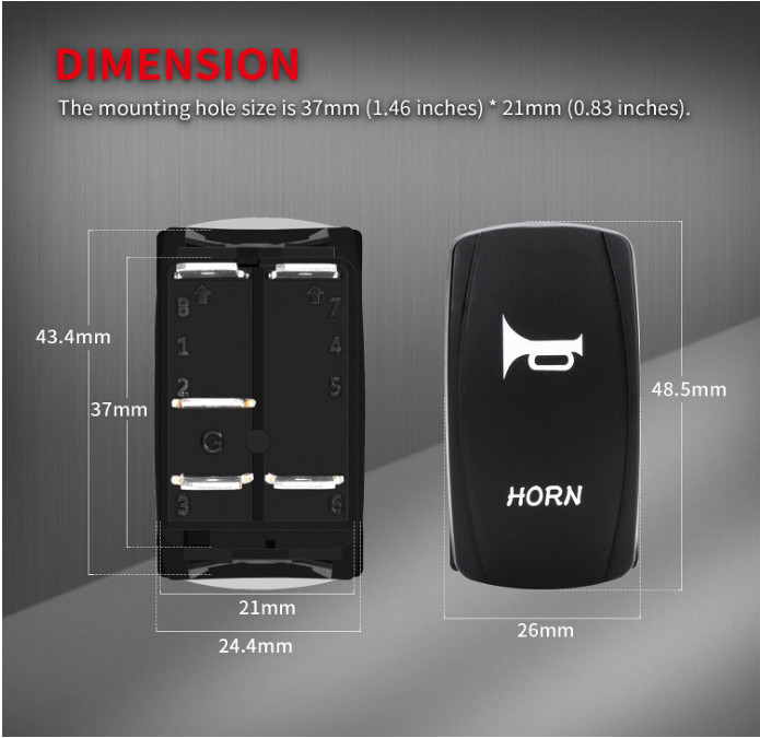 DaierTek 12V Waterproof Horn Rocker Switch, Blue LED for ATV, UTV, Boat, Marine