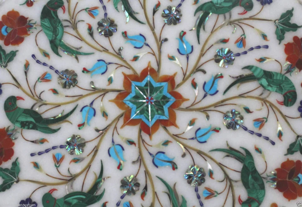 12" Marble Side End Table Top Inlay Art For Home Decor And Garden - Image 2 of 4