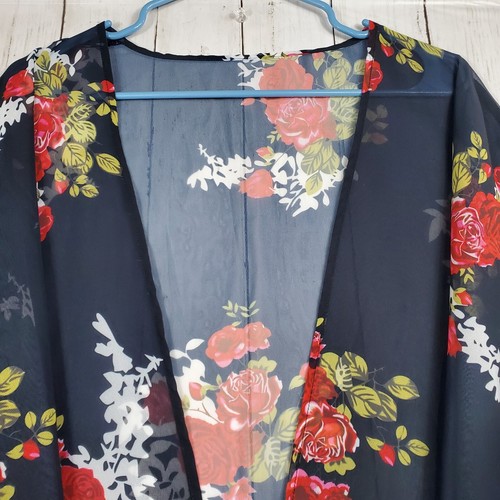 Unbranded Blue Floral Kimono Size 3XL Loose Sheer Flowy Cover up Cardigan Top - Picture 2 of 11