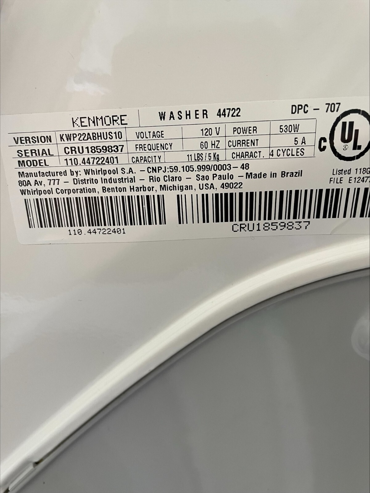 Kenmore washer machine 110. 44722 eBay