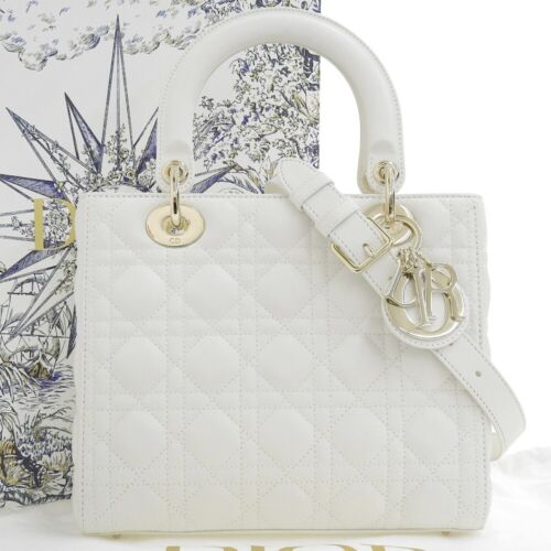 Christian Dior Lady Dior Medium Shoulder Bag White - Picture 1 of 10