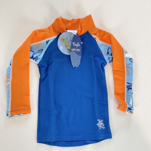 NWT Tuga Kids Boys 12-18 Months Long Sleeve Rash Guard Shark UPF 50 Blue Orange