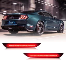 For 2015-2023 Ford Mustang Smoked Lens Red LED Rear Bumper Side Marker Light Set