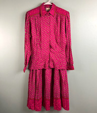Vintage Liz Claiborne 2 Piece Set 80s Pink Geometric Rayon Blouse Skirt Size 8
