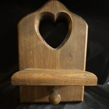 Vintage Wood Wall Shelf Heart Cutout Peg Rack Small Farmhouse Hanging Shelf