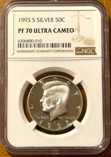 Rare Beautiful 1993S Silver Kennedy Half Dollar NGC Ultra Cameo PF70