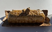 Anthropologie Butter Dish Acorn Leaves Brown Ceramic - Fall/Thanksgiving
