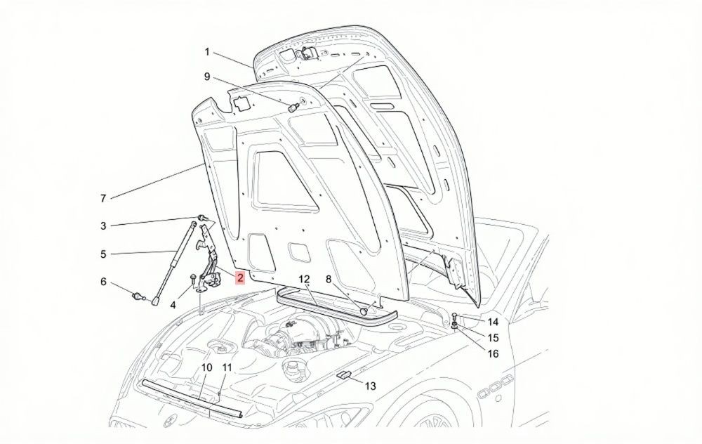 Maserati GranTurismo 2003-2019 FRONT+LEFT Hood hinge