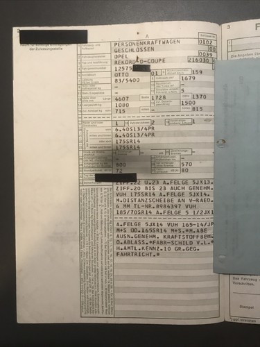 GM Opel Rekord D Coupé 1973 Dokumente 1679 ccm Motor 83 PS Abmeldung 09/80  216