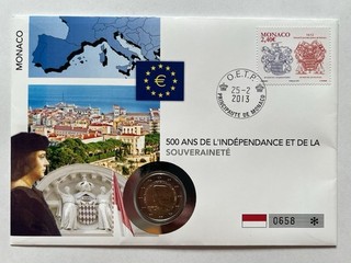 Monaco 2 Euro 2012 500 Jahre Unabhängigkeit Licien Grimaldi in Numisbrief