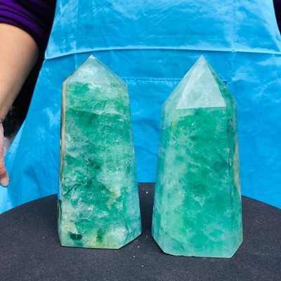 2pc 4.29LB Natural Fluorite crystal Hexagonal point Column Healing Reiki 2713